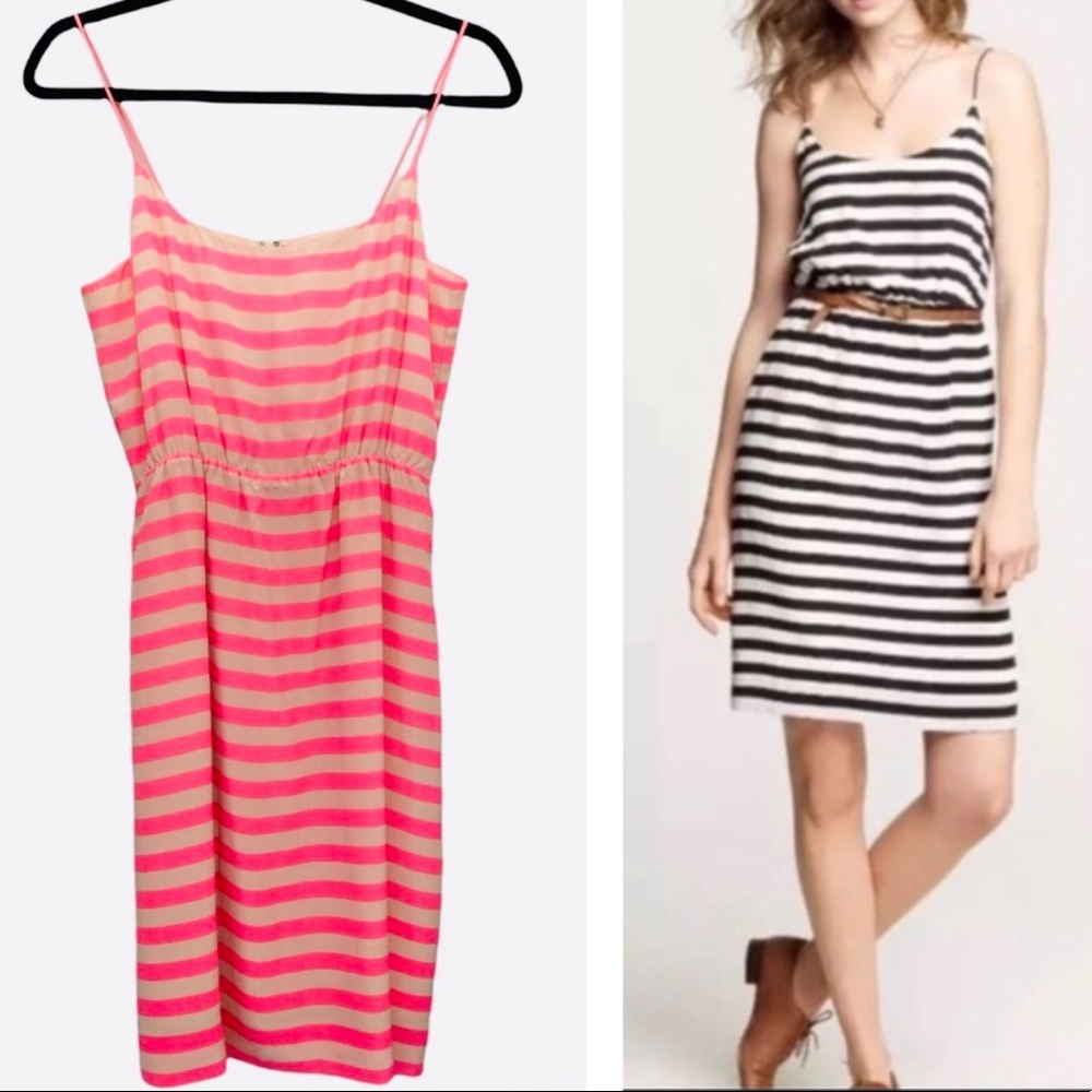 J. Crew 100% silk pink striped slip dress